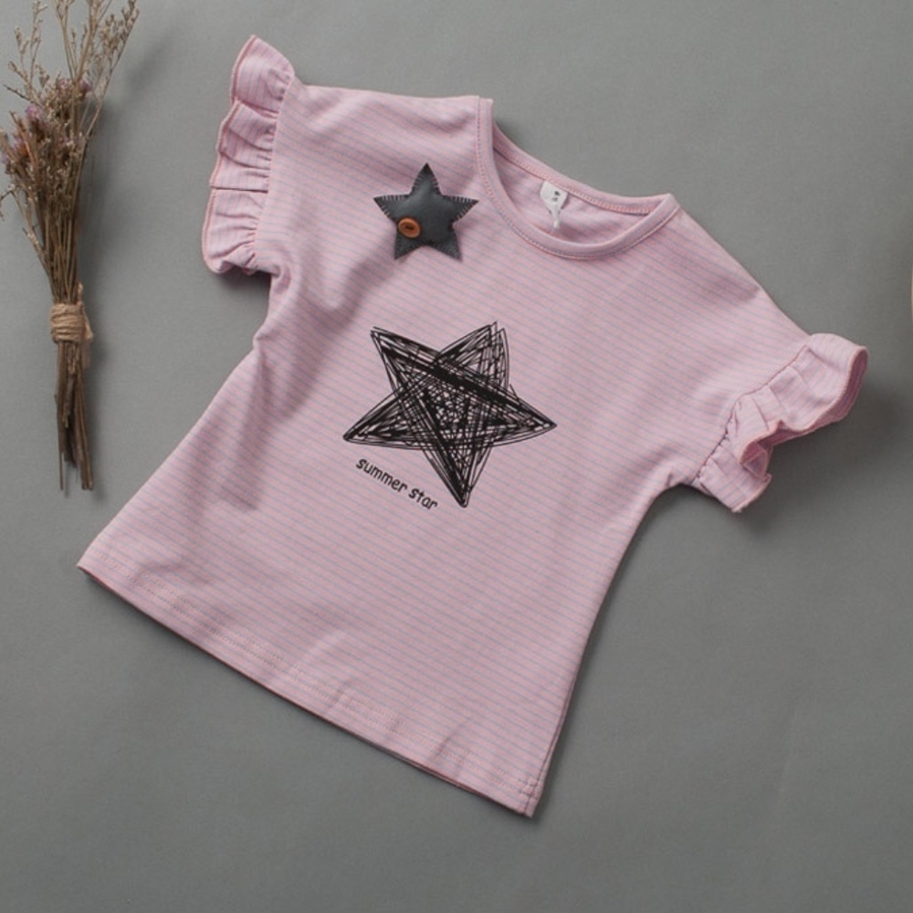 Toddler Girls Short Sleeve Star Pink T Shirt